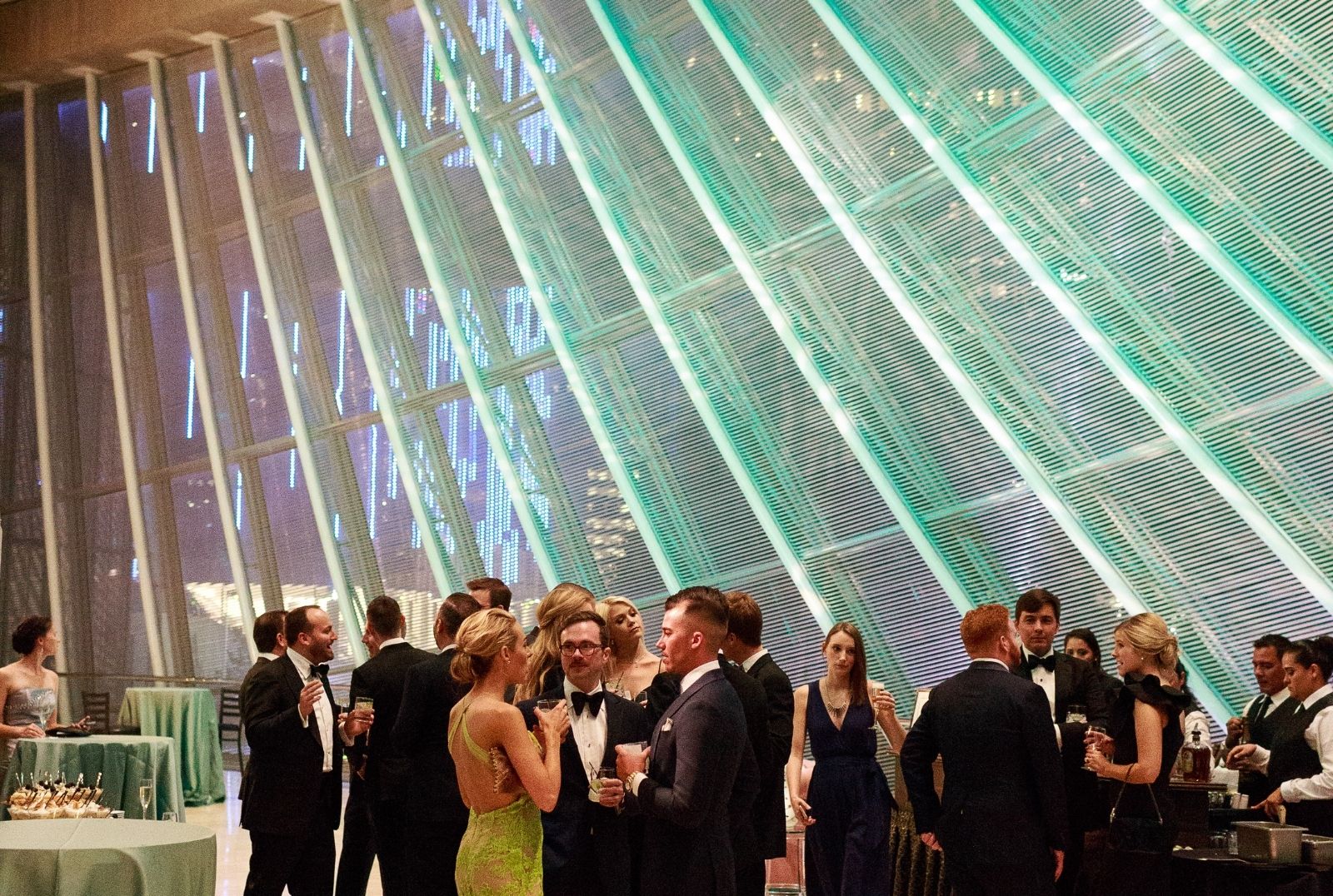 DSO Gala guests mingling at a VIP reception on the east loge of the Meyerson